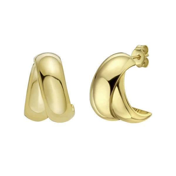 Gold Over Silver Puffed Crossover C-Hoops
