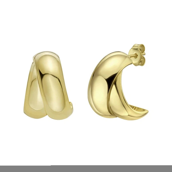 Gold Over Silver Puffed Crossover C-Hoops