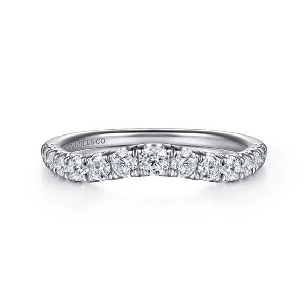 Curved 14K White Gold French Pavé Set Diamond Wedding Band