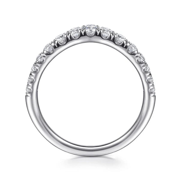 Curved 14K White Gold French Pavé Set Diamond Wedding Band
