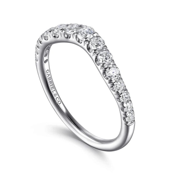 Curved 14K White Gold French Pavé Set Diamond Wedding Band