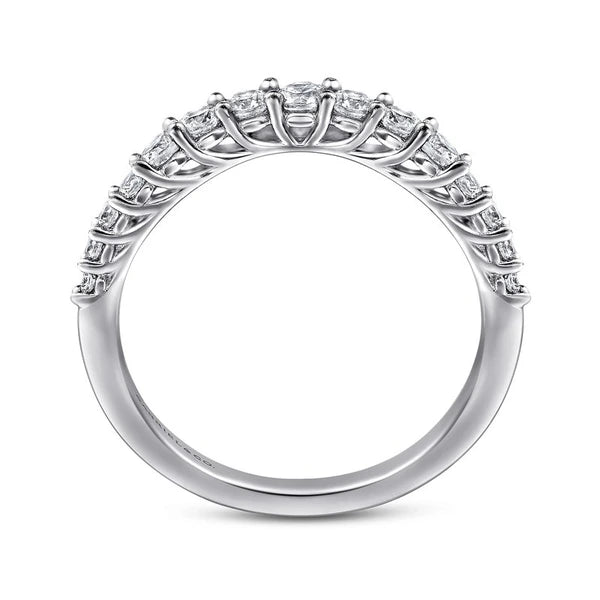 Curved 14K White Gold Shared Prong Diamond Wedding Band
