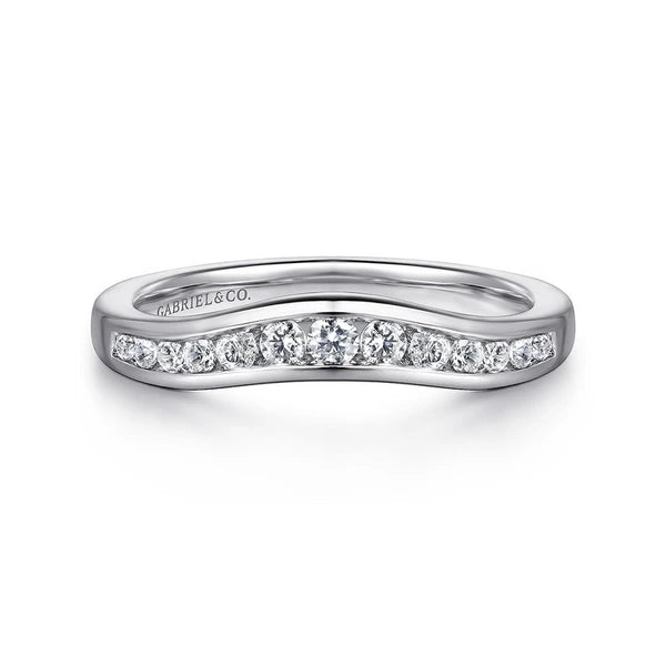 Curved 14K White Gold Channel Set Diamond Anniversary Band