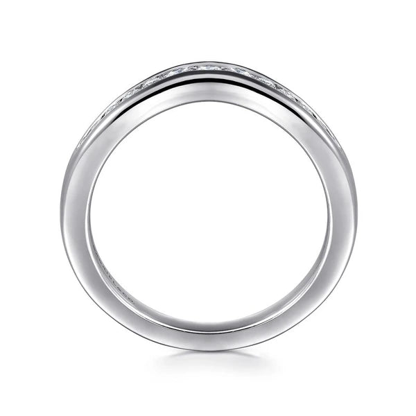 Curved 14K White Gold Channel Set Diamond Anniversary Band