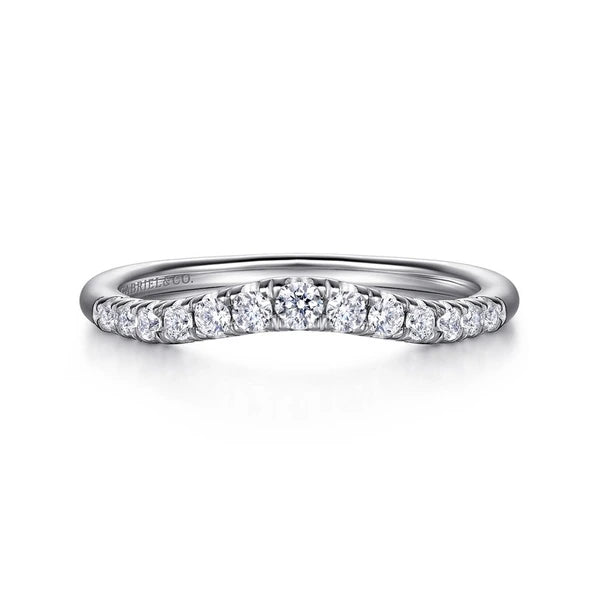 Curved 14K White Gold French Pavé Diamond Wedding Band