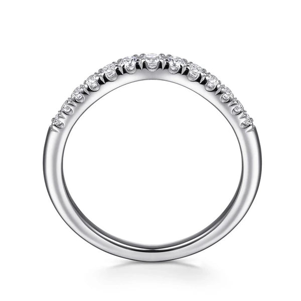 Curved 14K White Gold French Pavé Diamond Wedding Band