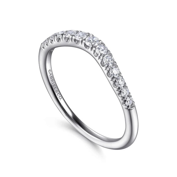 Curved 14K White Gold French Pavé Diamond Wedding Band