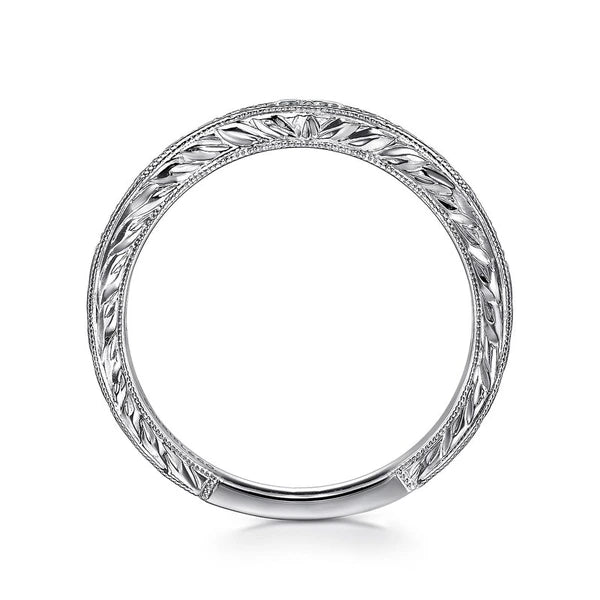 Vintage Inspired Curved 14K White Gold Micro Pavé Diamond Anniversary Band