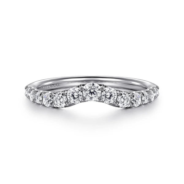 Curved 14K White Gold French Pavé Diamond Wedding Band