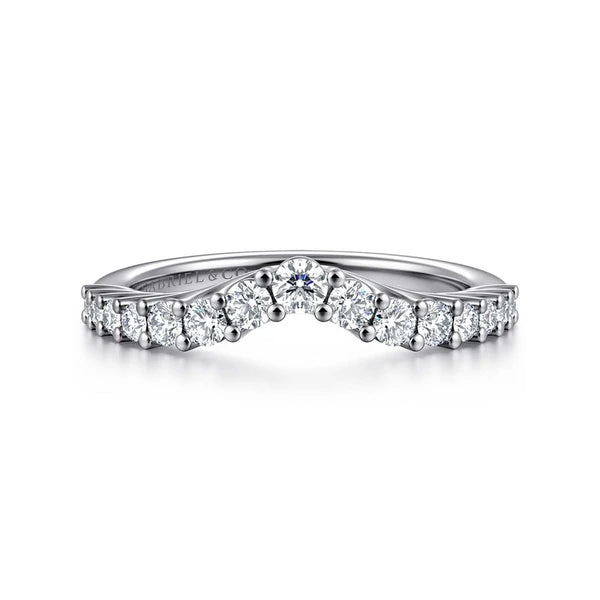 Curved 14K White Gold Shared Prong Diamond Wedding Band