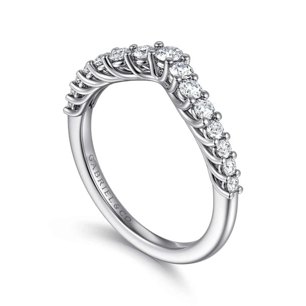 Curved 14K White Gold Shared Prong Diamond Wedding Band