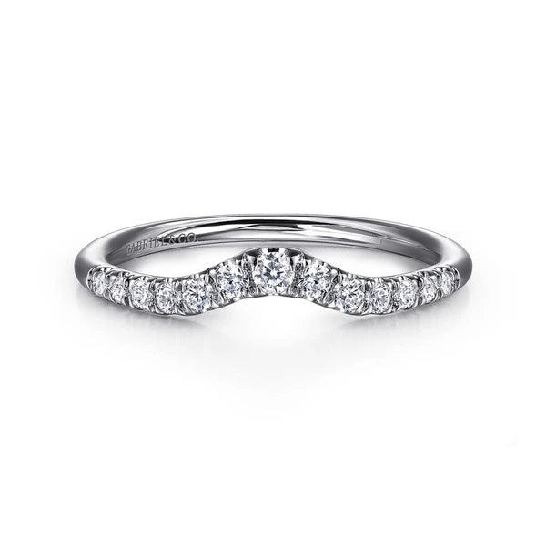 Curved 14K White Gold French Pavé Diamond Wedding Band