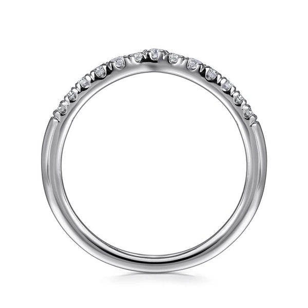 Curved 14K White Gold French Pavé Diamond Wedding Band