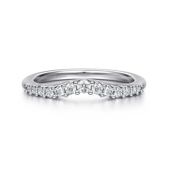 Curved 14K White Gold Shared Prong Diamond Wedding Band
