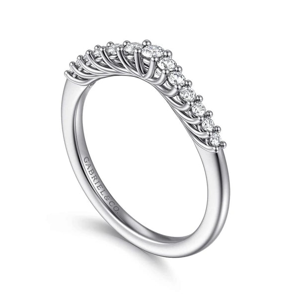 Curved 14K White Gold Shared Prong Diamond Wedding Band