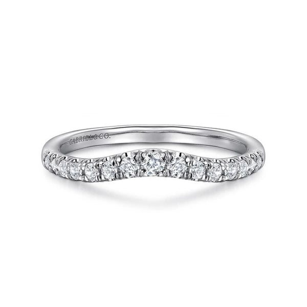 Curved 14K White Gold French Pavé Diamond Wedding Band