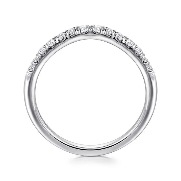 Curved 14K White Gold French Pavé Diamond Wedding Band
