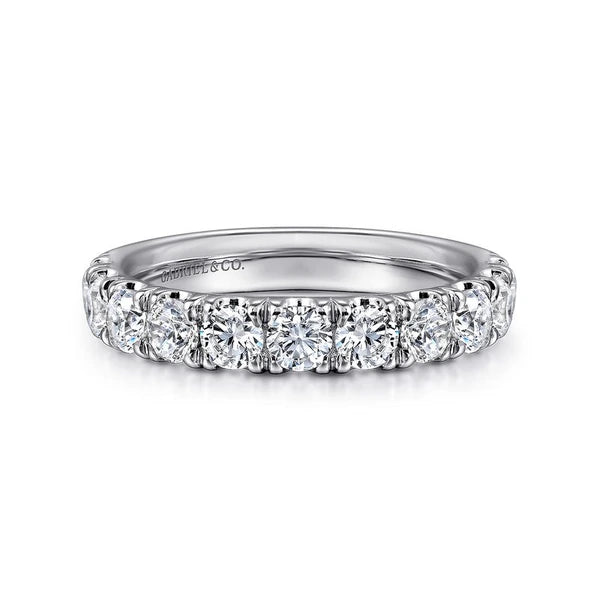 14K White Gold 11 Stone French Pavé Set Diamond Wedding Band