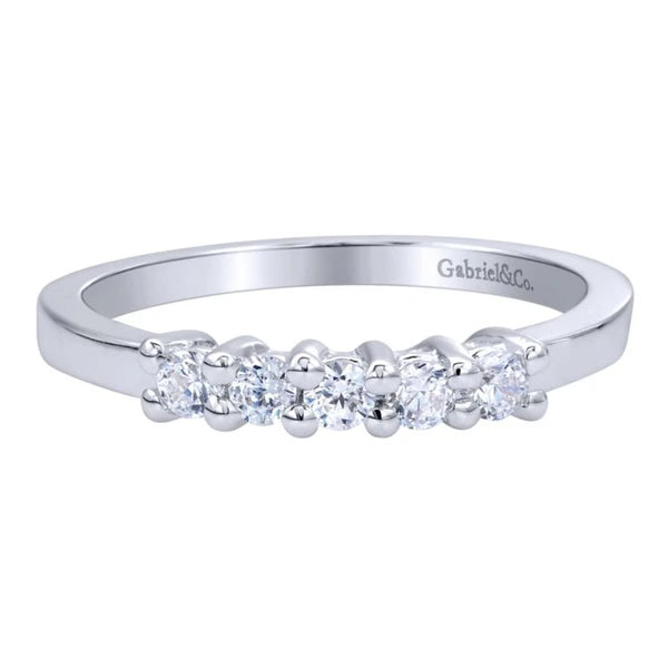 14k White Gold Round 5 Stone Diamond Anniversary Band