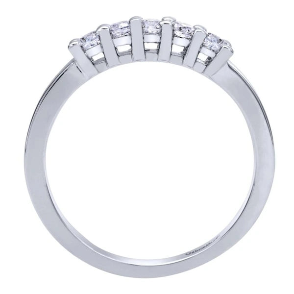 14k White Gold Round 5 Stone Diamond Anniversary Band