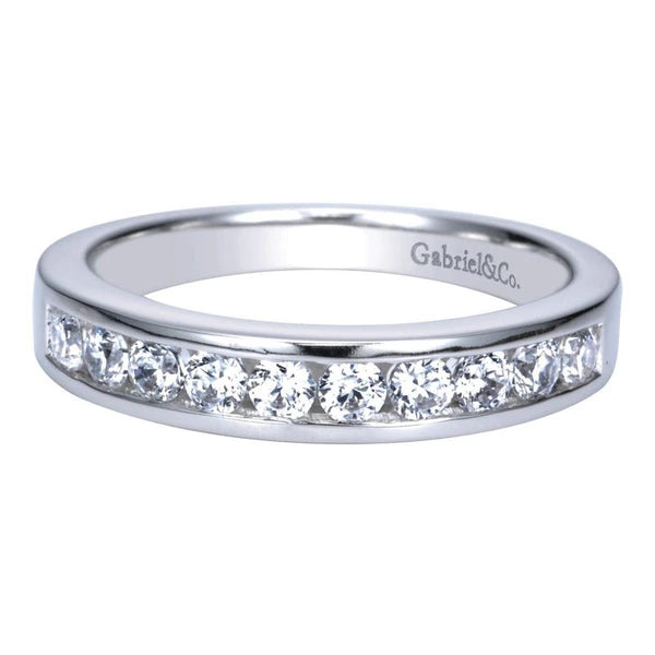 14K White Gold  Contemporary Channel Set Straight Diamond Band