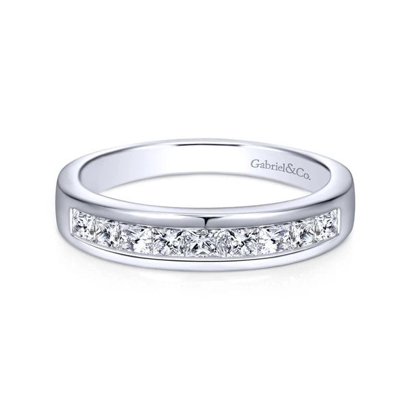14k White Gold Channel Set Princess Cut 9 Stone Diamond Anniversary Band
