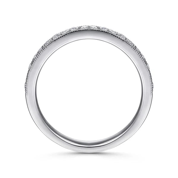 14K White Gold Micro Pavé Channel Diamond Wedding Band with Milgrain