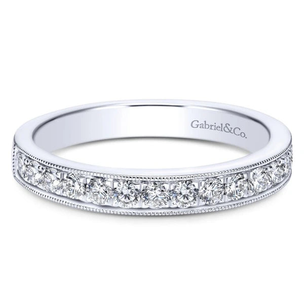 14K White Gold  Victorian Micro Pave Straight  Diamond Band