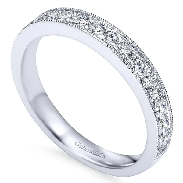 14K White Gold  Victorian Micro Pave Straight  Diamond Band