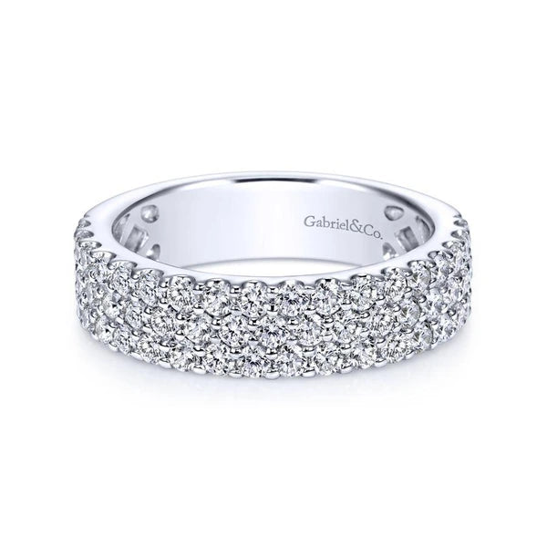 14k White Gold 3 Row Shared Prong Diamond Anniversary Band