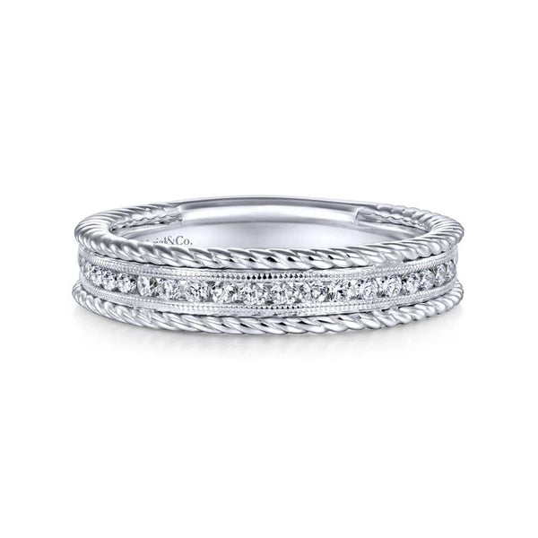 14k White Gold Channel Set Rope Frame Diamond Band