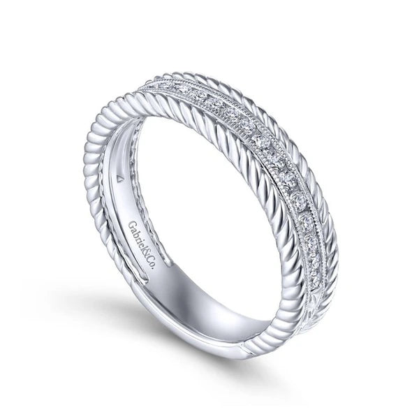 14k White Gold Channel Set Rope Frame Diamond Band