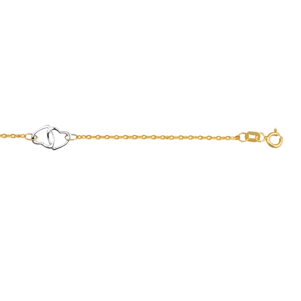 14K Two-tone Gold Interlocking Heart Anklet