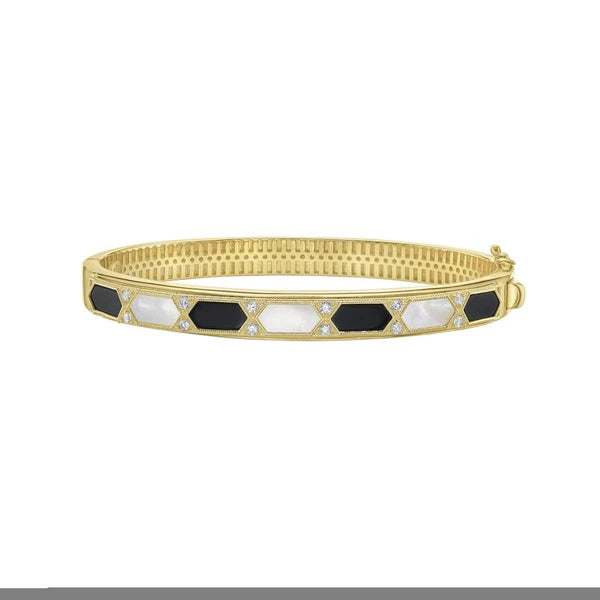 14K Black & White Art Deco Hexagon Bracelet