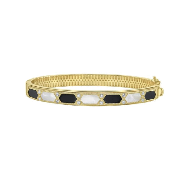 14K Black & White Art Deco Hexagon Bracelet