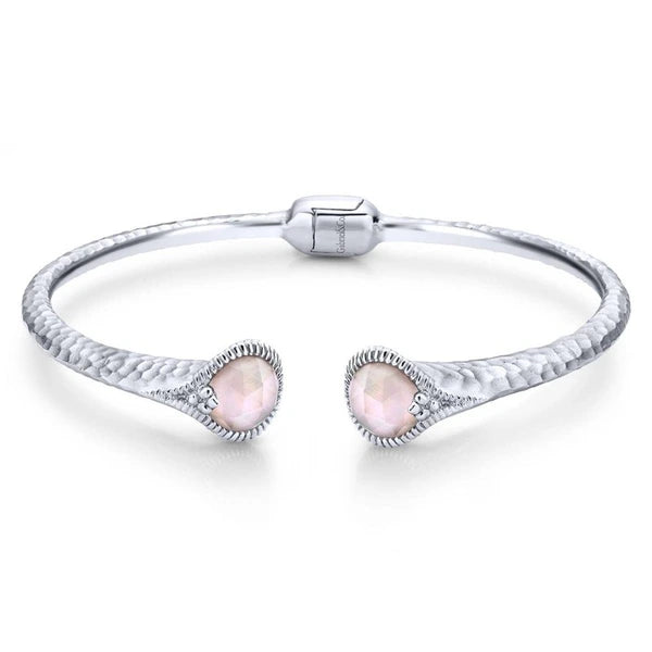 925 Silver Rock Crystal & Pink Mother Pearl Bangle
