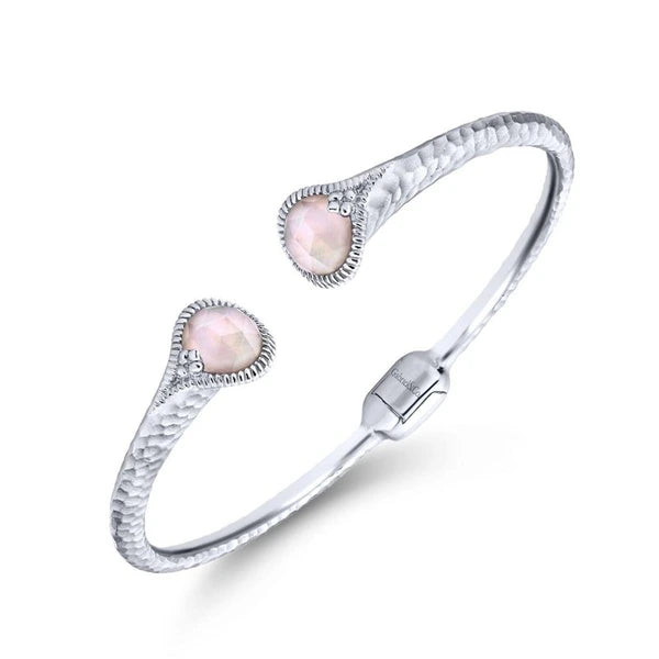 925 Silver Rock Crystal & Pink Mother Pearl Bangle