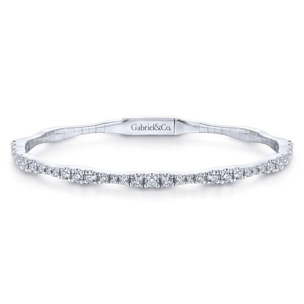 14K White Gold Diamond Station Bangle