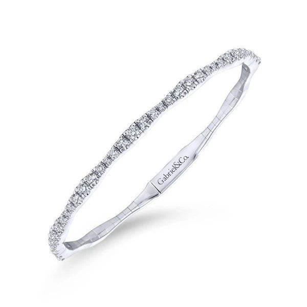 14K White Gold Diamond Station Bangle