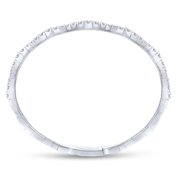 14K White Gold Diamond Station Bangle