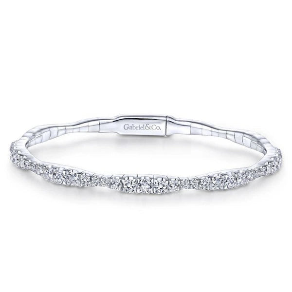 14K White Gold Graduating Diamond Station Bangle