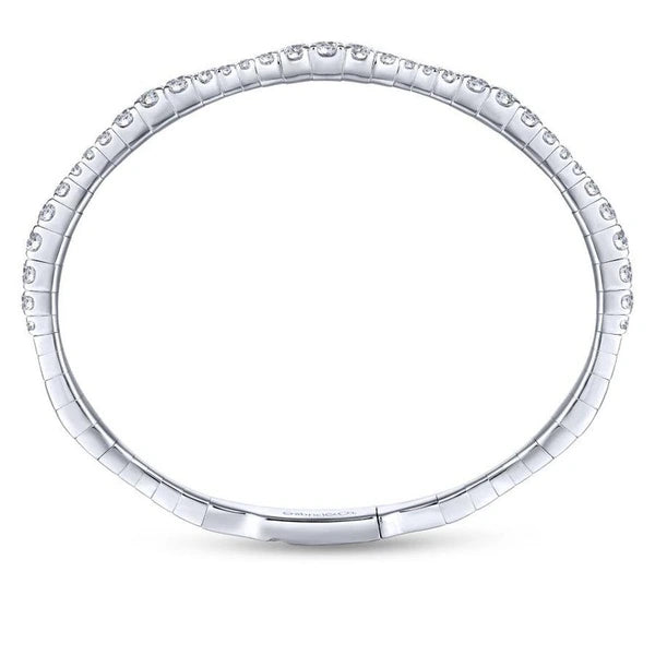 14K White Gold Graduating Diamond Station Bangle