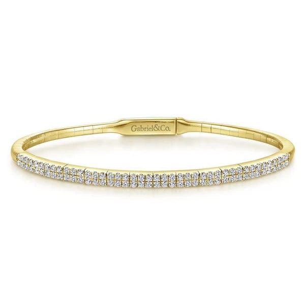 14K Yellow Gold Two Row Diamond Bangle