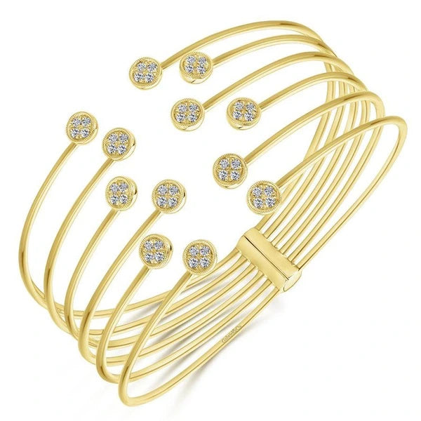 Open 14K Yellow Gold Bangle with Round e Diamond Endcaps