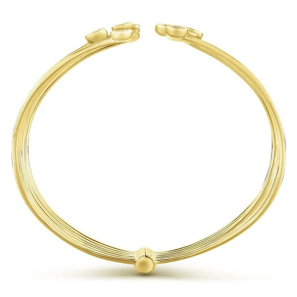 Open 14K Yellow Gold Bangle with Round e Diamond Endcaps