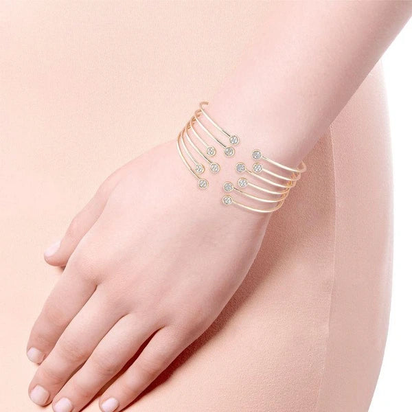 Open 14K Yellow Gold Bangle with Round e Diamond Endcaps