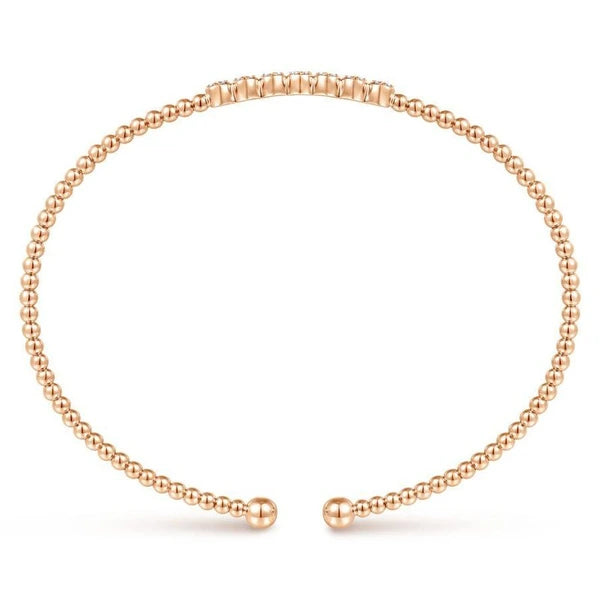14K Rose Gold Bujukan Bead Cuff Bracelet with Cluster Diamond Stations