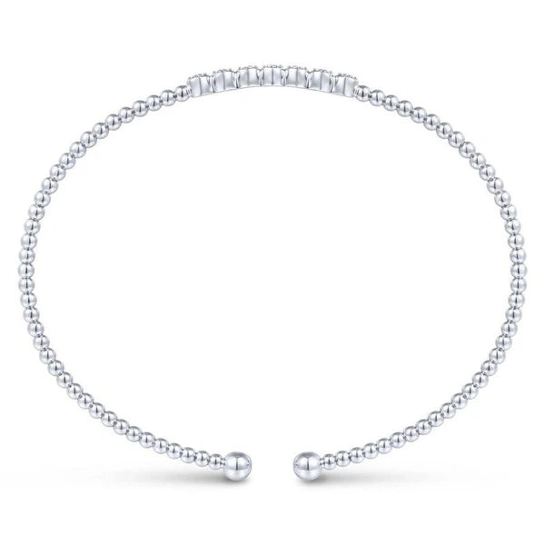 14K White Gold Bujukan Bead Cuff Bracelet with Cluster Diamond Stations