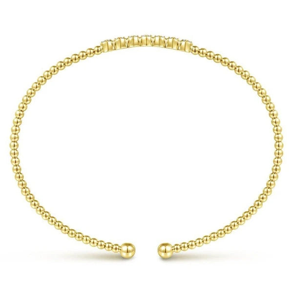 14K Yellow Gold Bujukan Bead Cuff Bracelet with Cluster Diamond Stations