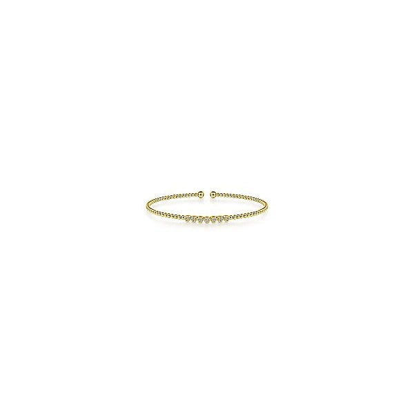 14K Yellow Gold Bujukan Bead Cuff Bracelet with Cluster Diamond Stations